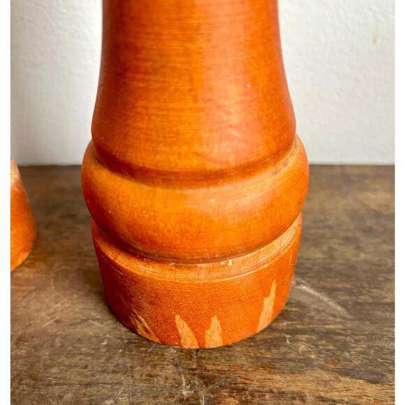 Vintage Wooden Pepper Grinder and Salt Shaker | Farmhouse Cottagecore Kitchen - Picture 7 of 9
